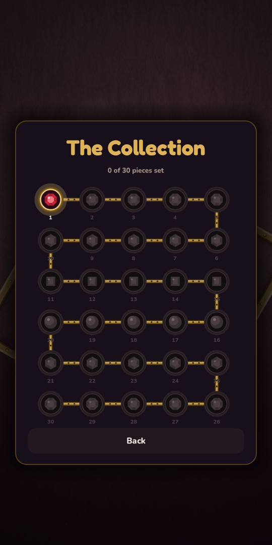 Tumble — The Collection screen showing 30 levels to complete